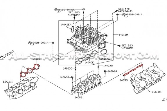 Junta inferior de colector de admisión para Nissan 350Z 03-06