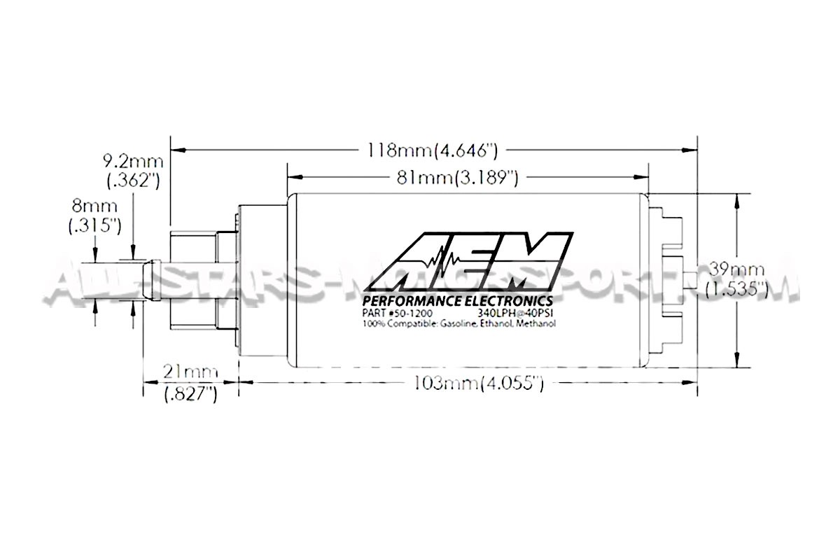 Bomba de combustible sumergible AEM 340lph AEM (Compatible E85)