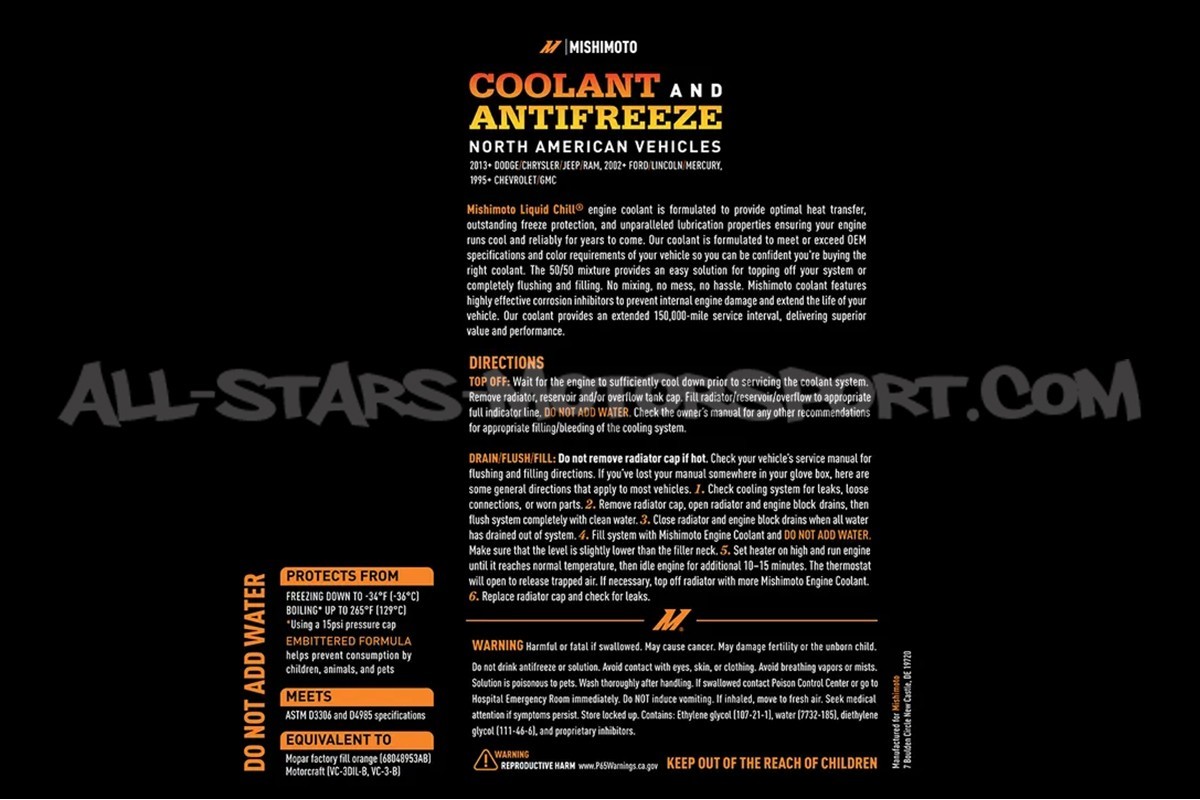 Liquide de refroidissement Mishimoto Chill Orange pour Ford, Dodge,...