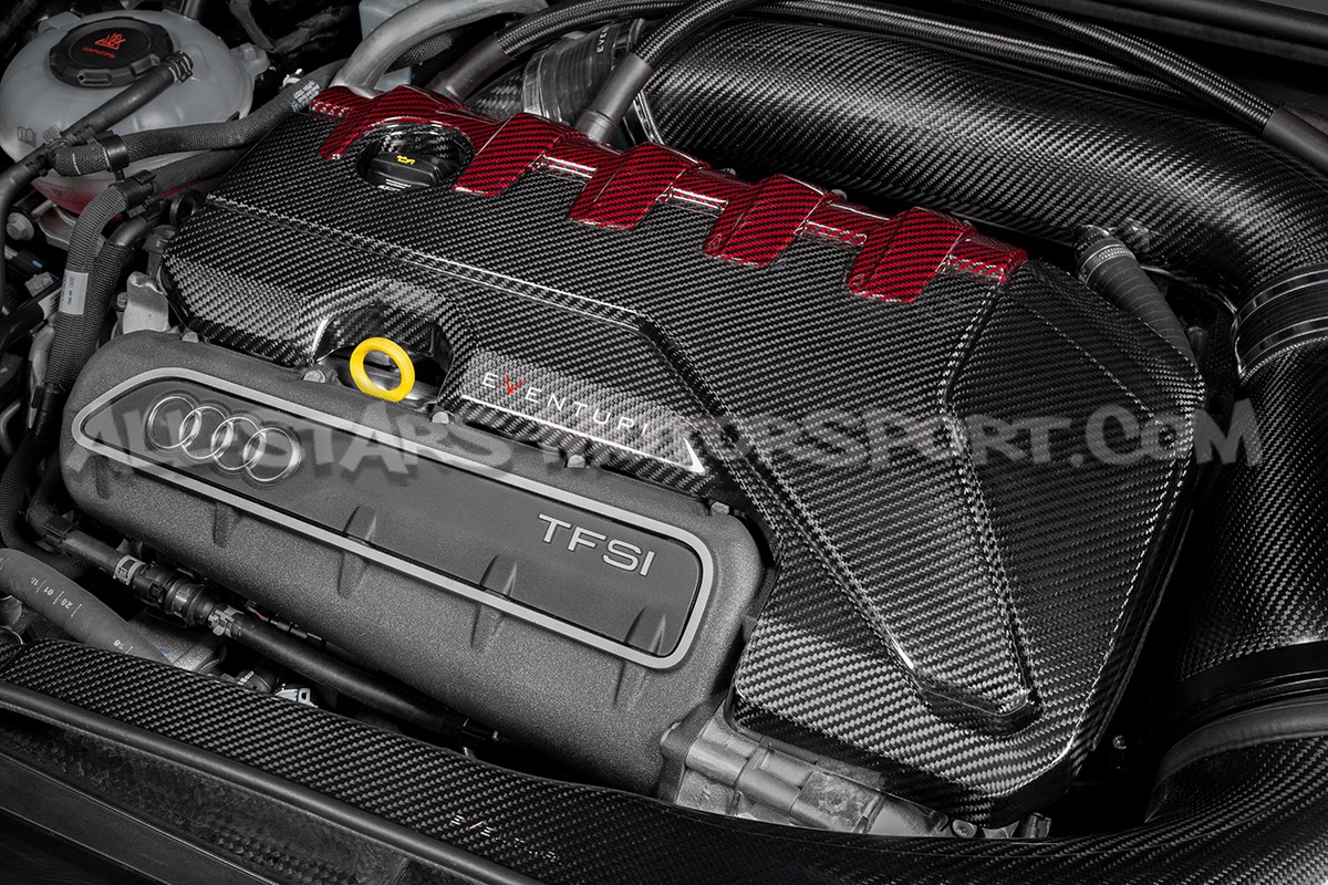 Tapa de motor de fibra de carbono y kevlar rojo Eventuri para Audi RS3 8V.5 / TTRS 8S y RS3 8Y