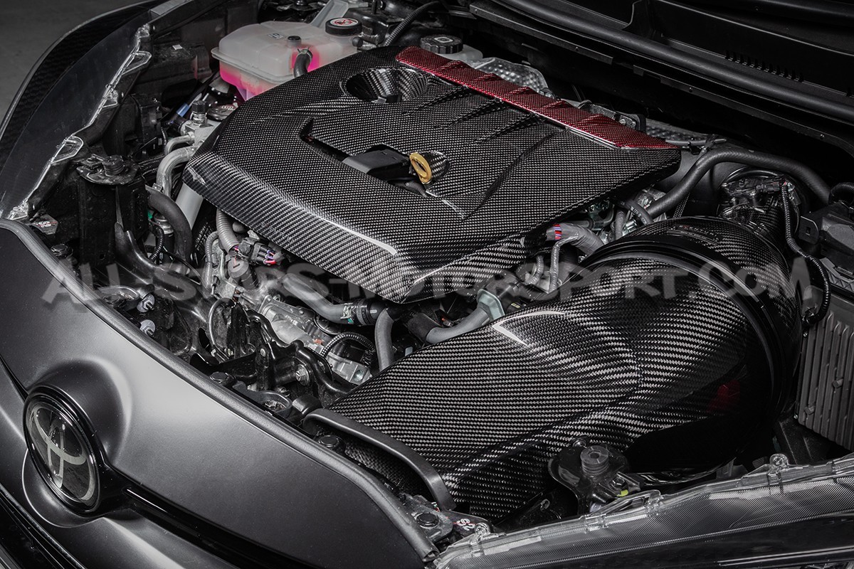 Toyota Yaris GR Eventuri Carbon Fiber / Red Kevlar Engine Cover